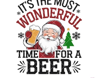 Es el momento más maravilloso para tomar una cerveza PNG, Papá Noel divertido PNG, bebida navideña, vacaciones divertidas, fiesta navideña, descarga digital