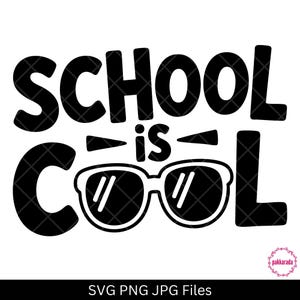 Peut inclure: Graphique noir et blanc avec l'inscription "SCHOOL is COOL" en lettres grasses. Le mot "COOL" est remplacé par une paire de lunettes de soleil. Image numérique pour divers usages.