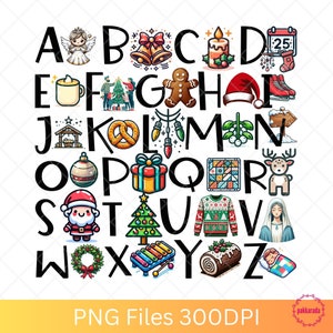 Alfabeto de Natal, Letra A-Z Png, Natal para Crianças, Professor, Aluno, Camisa Engraçada de Natal Png, Download Digital