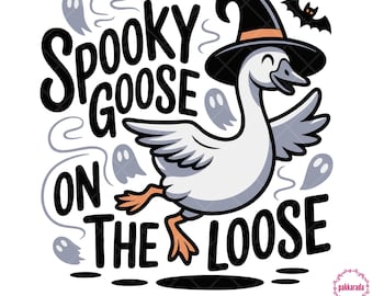 Ganso espeluznante de Halloween SVG, adorable ganso con sombrero de bruja y fantasmas, ideal para camisetas, tazas y bolsos de Halloween. Descarga digital SVG PNG.