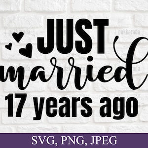 Acaba de casarse hace 17 años svg, aniversario svg, matrimonio svg, parejas svg, tarjeta de aniversario svg, 17 aniversario de boda svg para Cricut