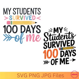 Meus alunos sobreviveram a 100 dias de mim SVG | Design SVG engraçado de professor para o 100º dia de aula | Download digital