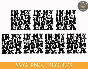Sports Mom SVG Bundle - Soccer, Football, Hockey, Volleyball, Softball, Baseball SVG PNG Digital Download Files
