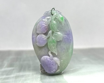 Vintage Bio Color Jadeite Jade A Grade Carved With Peach Pendant 48m(L)*30mm(W)*9mm(D) UL090322-06