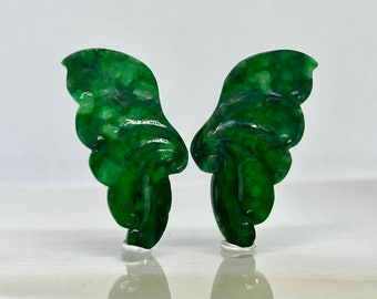 Vintage Imperial Green Jadeite Jade A Grade Translucent Handmade Carved With Butterfly Set 40mm(L)*20mm(W)*2.5mm(D) UL021822-06