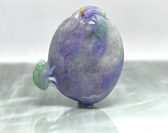 Vintage Bio Color Jadeite Jade A Grade Carved Peach and Ladybug Pendant  40mm(L)*37mm(W)*11mm(D) UL102423-24