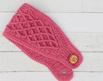 /& Black Button White Head Warmer Crochet Earmuff Headband Turban Style Black with Pink