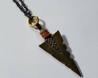 Rustic Arrowhead Necklace, Brass Arrowhead Black Chain Necklace, Arrowhead Necklace, Arrowhead Charm, Brass Arrowhead Pendant Necklace,