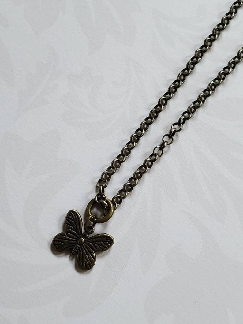Butterfly Charm Chain Necklace Butterfly Pendant Silver Butterfly Pendant Brushed Silver Butterfly Chain Necklace Brushed Silver Chain