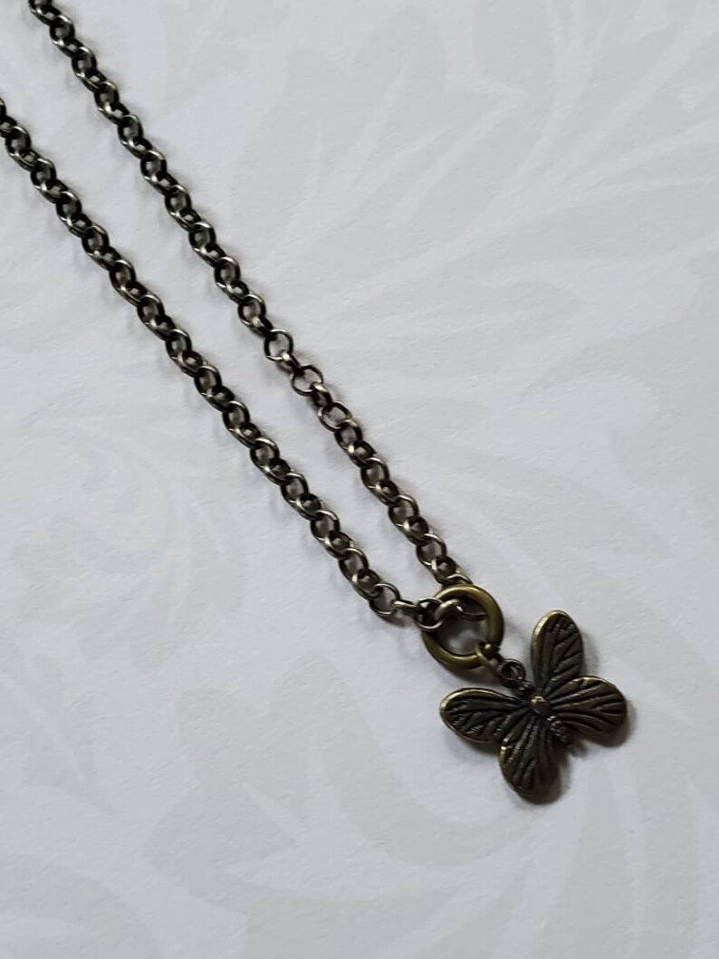 Butterfly Charm Chain Necklace Butterfly Pendant Silver Butterfly Pendant Brushed Silver Butterfly Chain Necklace Brushed Silver Chain