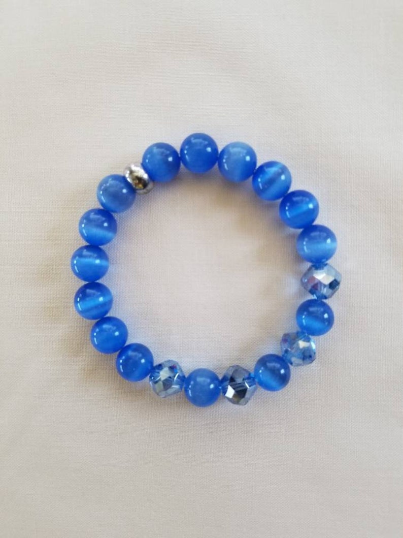 Blue Cats Eye Bracelet Gemstone Bracelet Blue Crystal Etsy