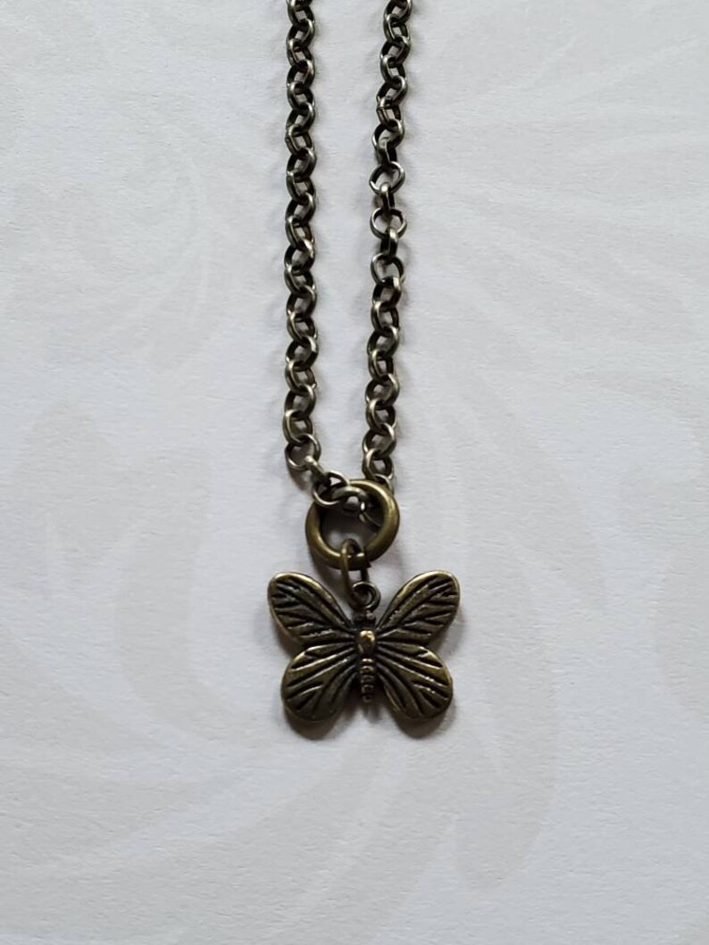 Butterfly Charm Chain Necklace Butterfly Pendant Silver Butterfly Pendant Brushed Silver Butterfly Chain Necklace Brushed Silver Chain