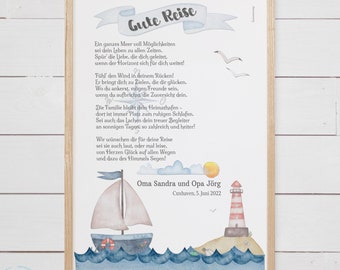 Bon voyage - Maritime blessings for baptism or birth - Christening gift Poem Mural Baby Godfather Gift - High Quality - Unframed