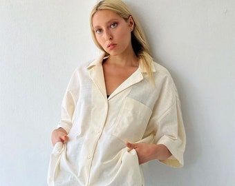 Loose Fit V Neck Cotton Fabric Unisex Blouse And Shirt, Beach Cover Up, Couple Shirt, Office And Daily Use, Loose Fit Button Up Shirt