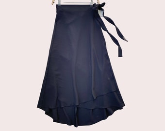 A-Line Skirt With Ties, Black Solid Midi Wrap Skirt, Envelope Skirt. High Waisted Skirt, Mid-Calf Skirt