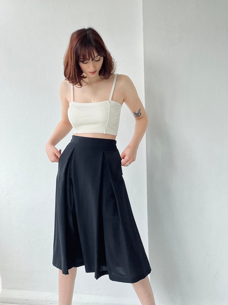 Woman High Waist Cotton Slit Long Skirt With Pockets, Midi Plus Size Summer Skirt, Elastic Waist, Gift for Her, Gift for Women image 1
