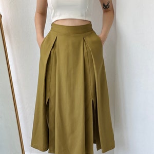 Woman High Waist Cotton Slit Long Skirt With Pockets, Midi Plus Size Summer Skirt, Elastic Waist, Gift for Her, Gift for Women image 6