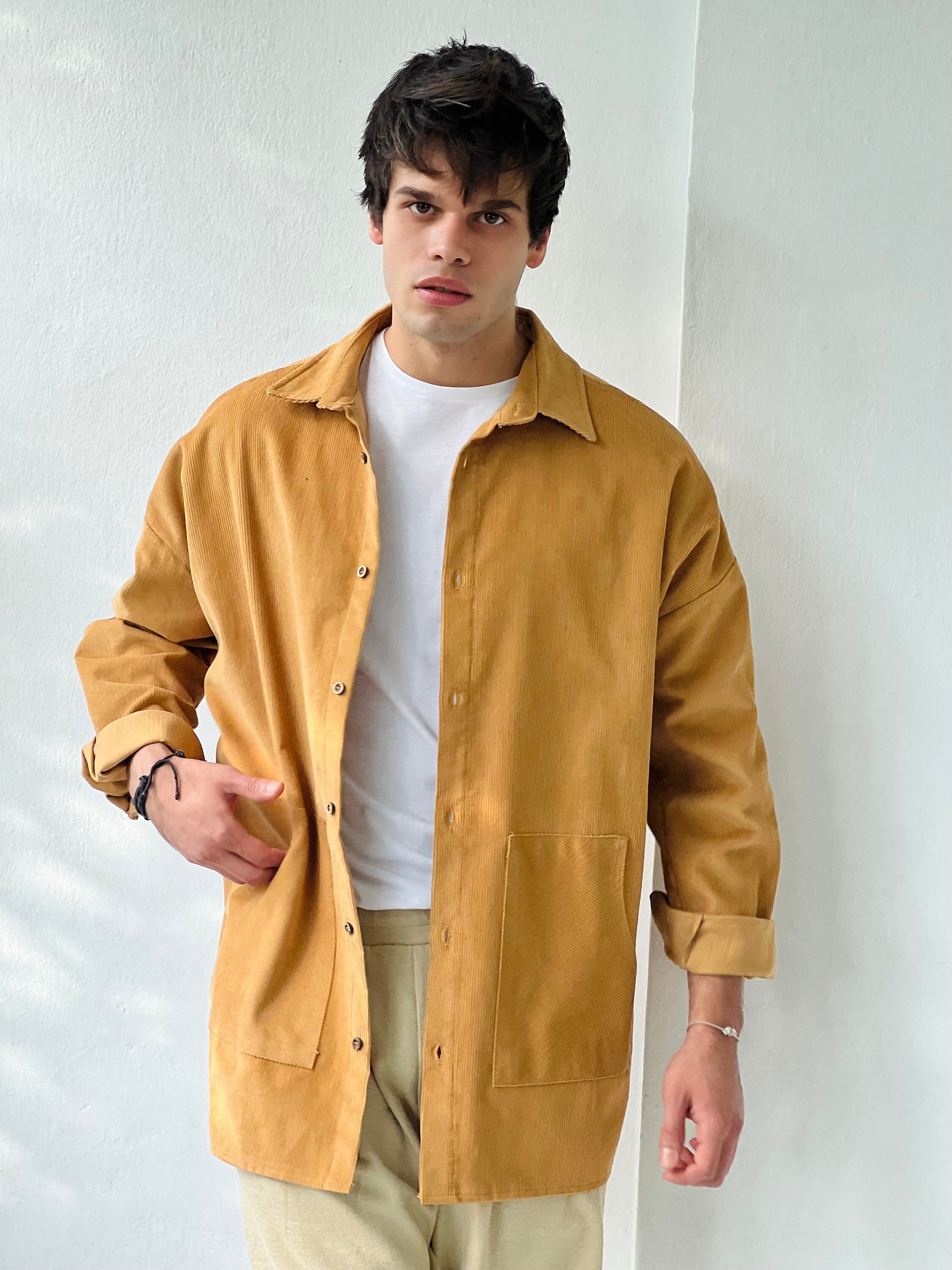 最終値下げ！DIANTE Corduroy loose shirt jacket Vintage Corduroy Men's shirt with t shirt - Long Sleeve