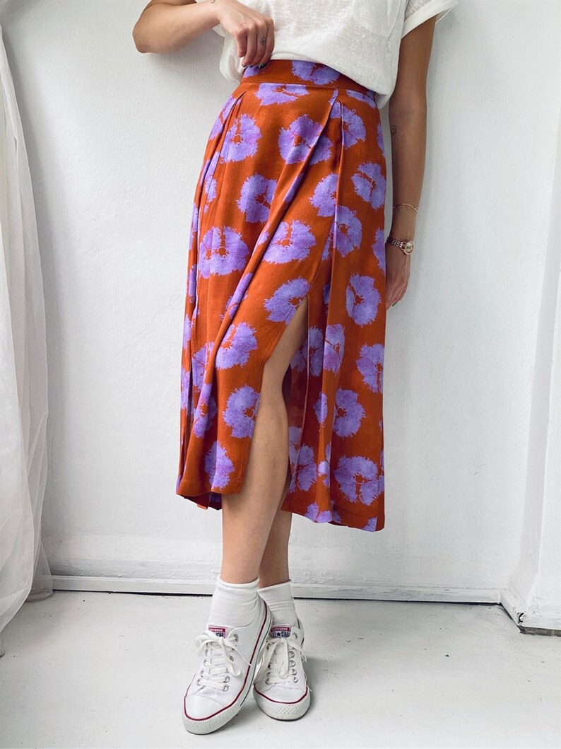 Woman High Waist Cotton Slit Long Skirt With Pockets, Midi Plus Size Summer Skirt, Elastic Waist, Gift for Her, Gift for Women Patterned
