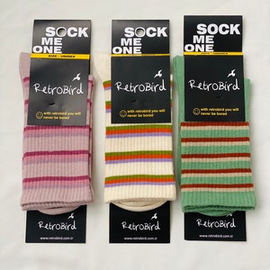 Retrobird | 3 Pairs Colorful Cotton Tube Striped Design Socks, Groomsmen Sock Gift Set