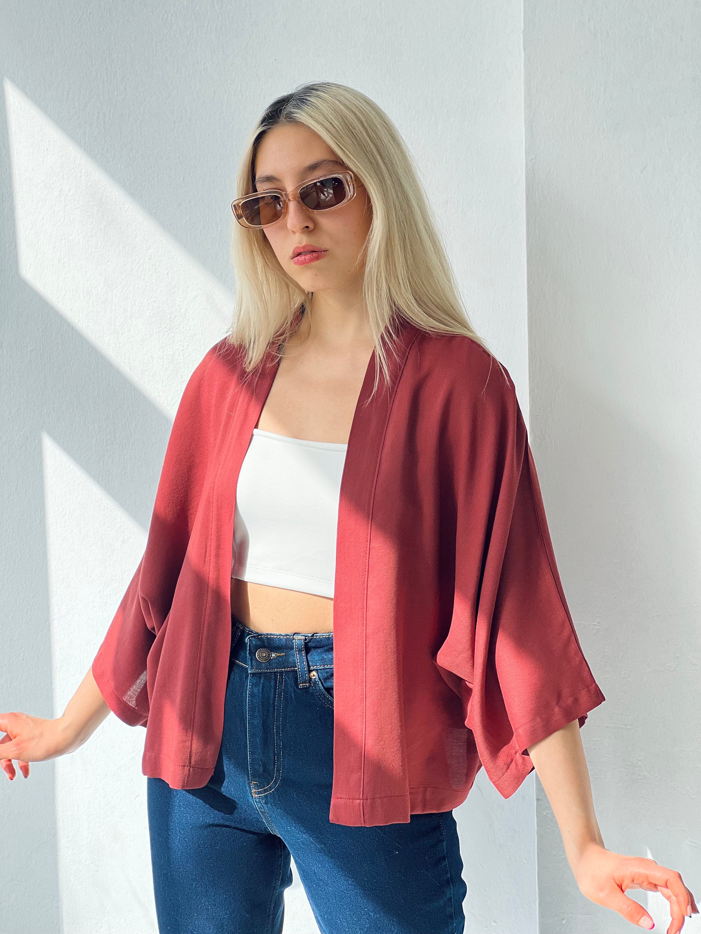 Red kimono cardigan sale