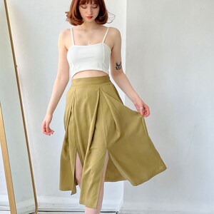 Woman High Waist Cotton Slit Long Skirt With Pockets, Midi Plus Size Summer Skirt, Elastic Waist, Gift for Her, Gift for Women Green