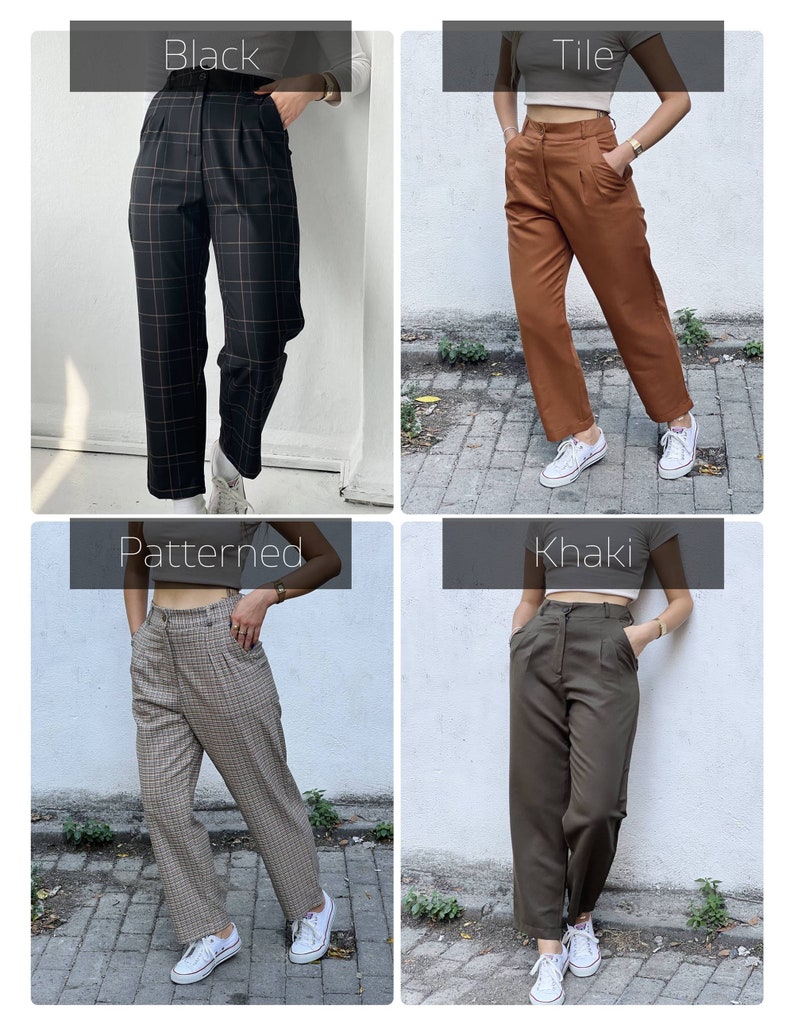 Women's plaid wide-leg trousers retro high-waisted casual trousers