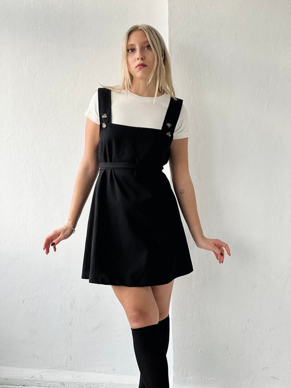 Black plaid overall dress hotsell