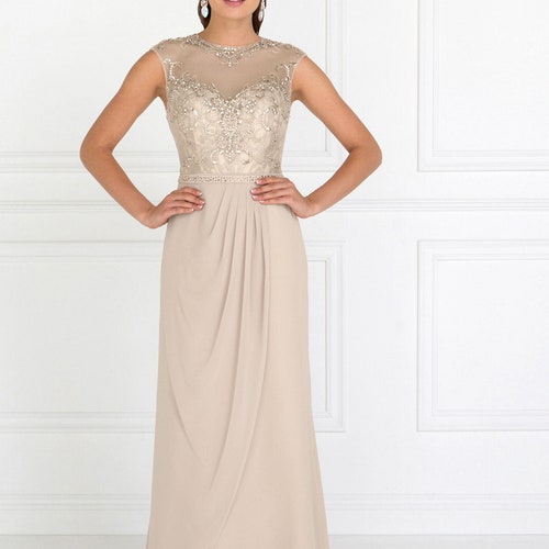 Sleeveless Embellished Bodice Illusion Sweetheart Neck | Chiffon Floor Length Prom Bridesmaid Dress with Jewel Embellished Back order GLGL2099