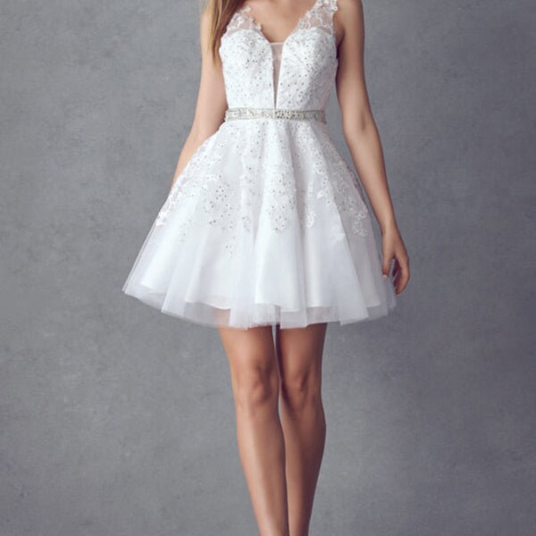 Country Style Gold Sequins Top Short Wedding Dress with 1/2 Sleeves main image 1