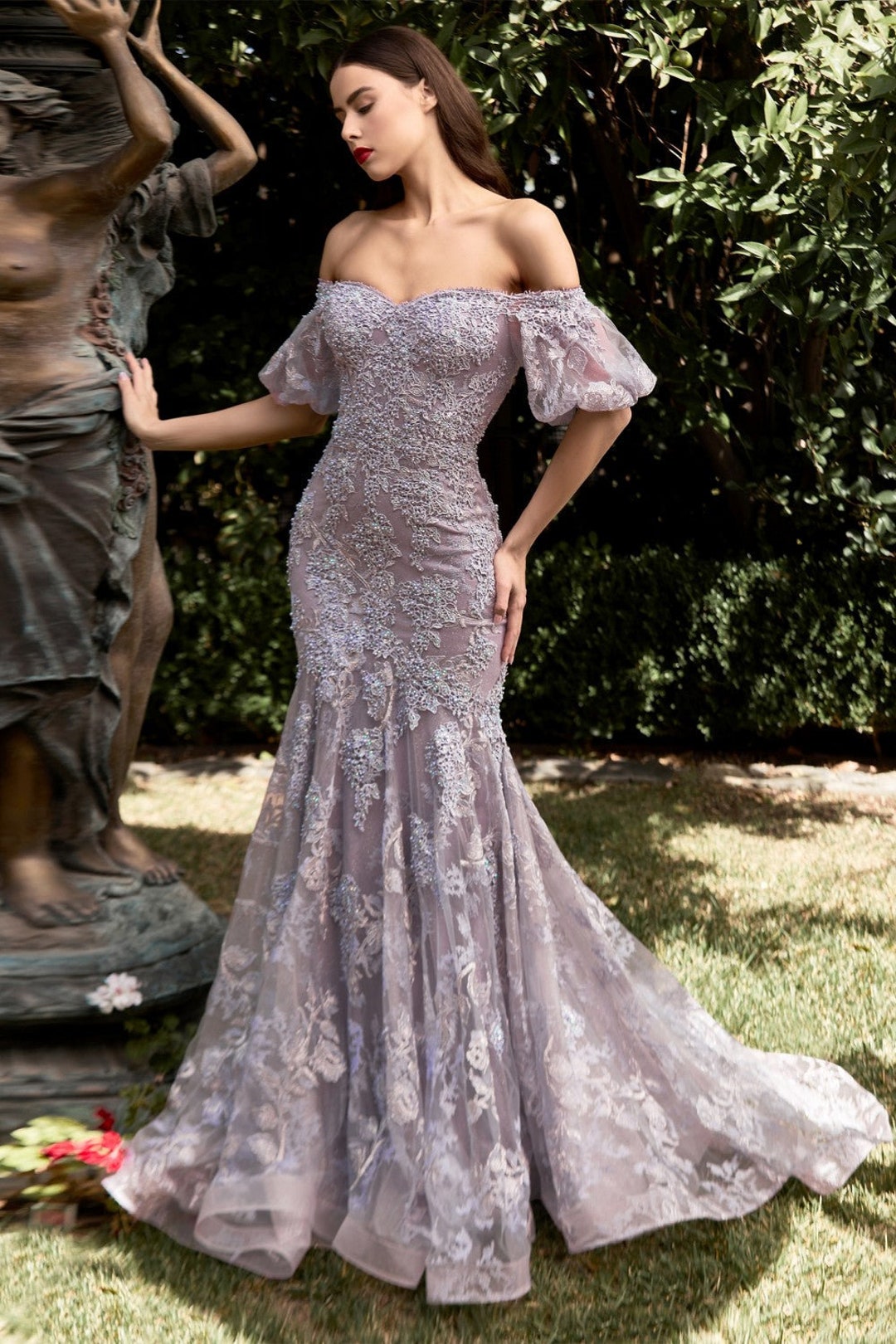 Off Shoulder Mermaid Prom Bridesmaid Gown Embellished With