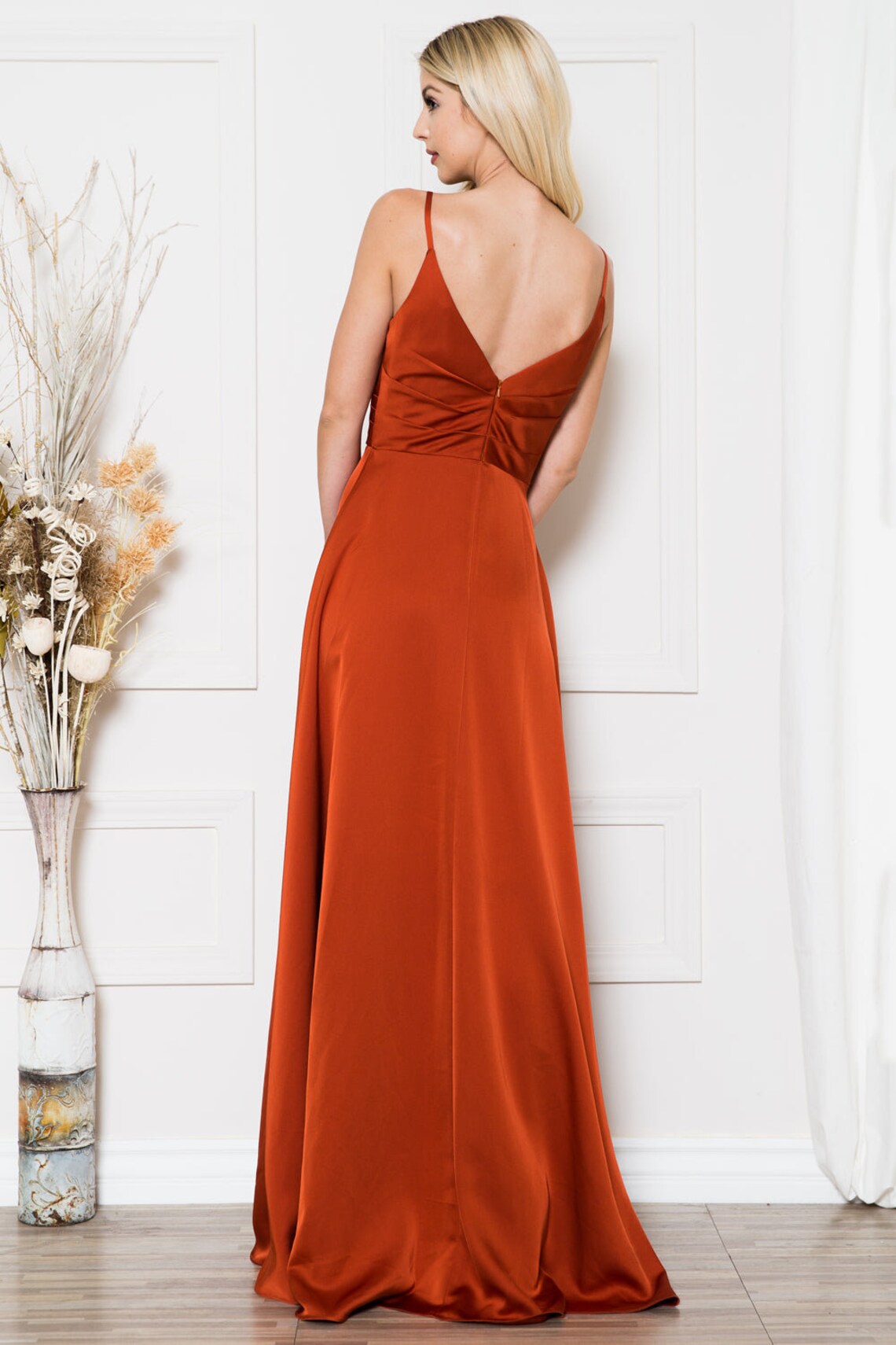 Shiny Spaghetti Straps Open Back Long prom Dress with Slit,DP1778 main image 1