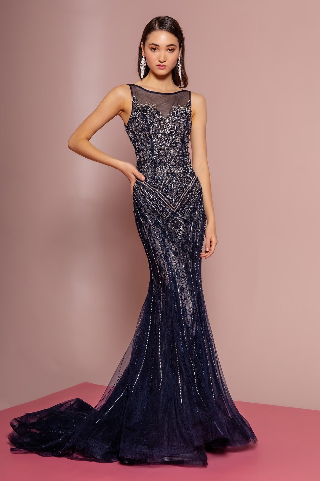 Jewel Embellished Appliqué Bodice Lace Long Elegant Prom & - Etsy