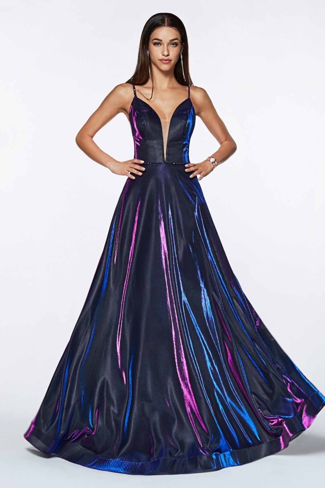 Metallic iridescent ball gown with deep plunge neckline and Etsy