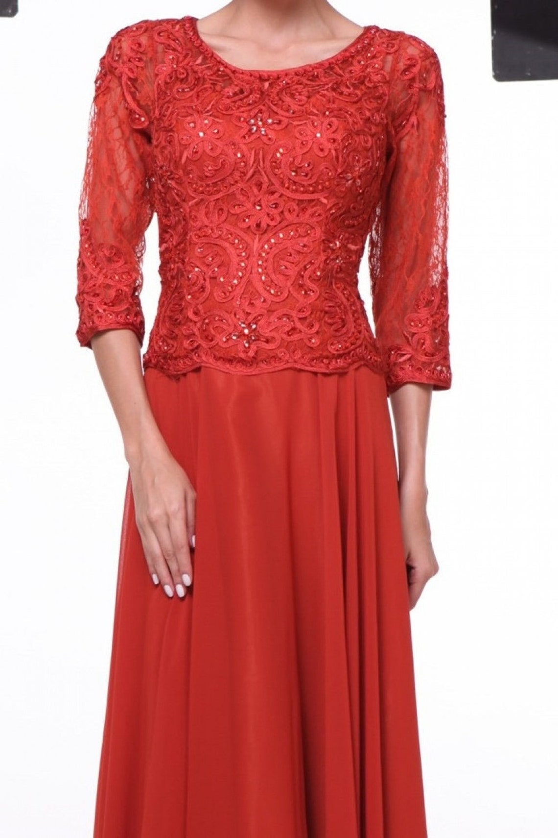 Beaded Lace Chiffon Prom & Ball Dress Sequin 3/4 Sleeves - Etsy