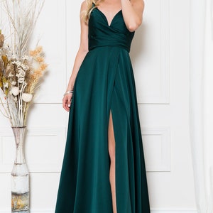 Open V-back Prom Dress With Spaghetti Straps High Slit Retro Style Deep ...