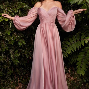 Chiffon A-line Prom & Evening Dress Long Sheer Sleeves - Etsy