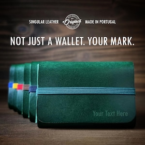 Cartera, regalo de cumpleaños personalizado para él y para ella, cartera minimalista de cuero para hombre y mujer, tarjetero delgado, cartera verde alpino