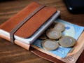 Camel Brown Leather Wallet. Personalized Minimalist Slim Card Holder with RFID Protection. product logo