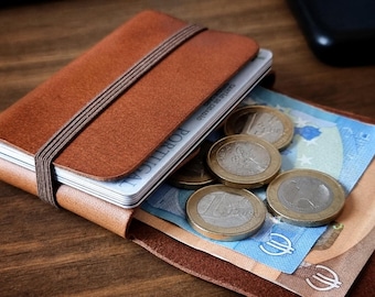 Camel Brown Leather Wallet, Personalized Minimalist Slim Card Holder, RFID Blocking, Gift for Him or Her