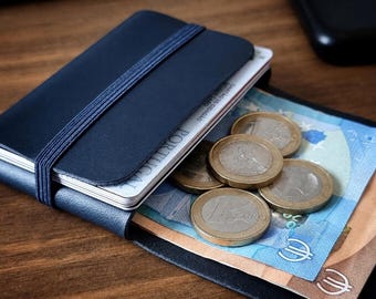 Marine Blue Leather Wallet, Personalized Minimalist Slim Card Holder, RFID Blocking, Fathers Day Gift