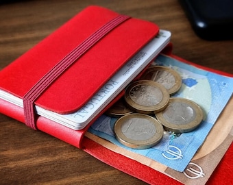 Venetian Red Leather Wallet, Personalized Slim Card Holder, Minimalist RFID Wallet, Valentines Gift for Her