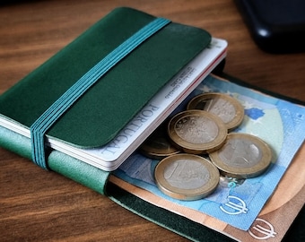 Alpine Green Leather Wallet, Personalized Minimalist Slim Card Holder, RFID Blocking, Unique Gift