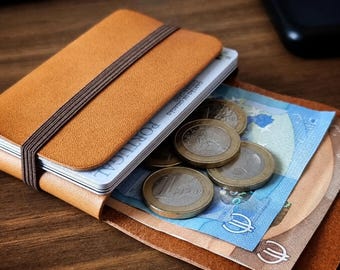 Natural Tan Leather Wallet, Personalized Minimalist Slim Card Holder, RFID Blocking, Meaningful Gift