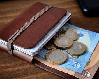 Classic Brown Leather Wallet, Personalized Engraved Minimalist Card Holder, Slim RFID Anniversary Gift