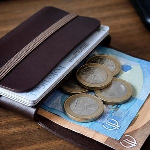 Dark Brown Leather Wallet, Personalized Minimalist Slim Card Holder, RFID Blocking, Gift for Him