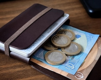 Dark Brown Leather Wallet, Personalized Minimalist Slim Card Holder, RFID Blocking, Gift for Him
