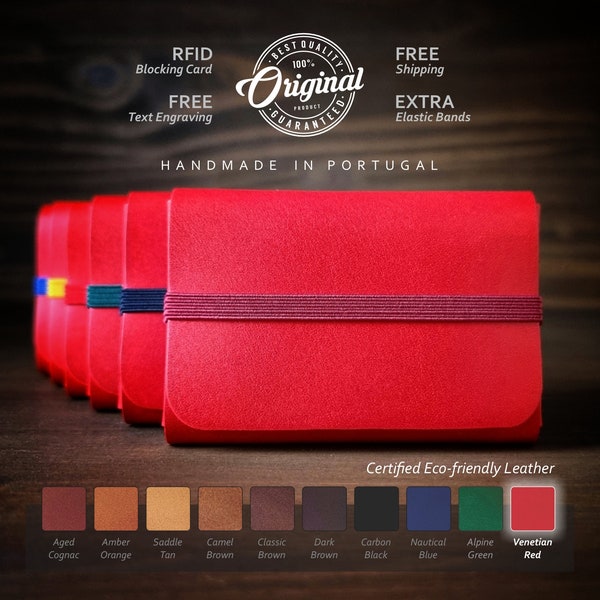 Cartera de cuero personalizada, Minimalista, Regalo hombres, Regalo mujeres, Titular de la tarjeta, AirTag, Hecho a mano, Cartera de cuero delgada, RFID, ROJO VENECIANO