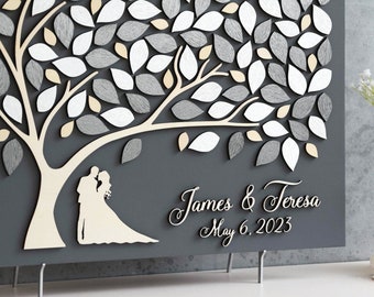 Silver Guest book alternative 3D LOVE TREE Wedding guest book alternative tree wood Custom unique guestbook Rustic wedding wooden tree