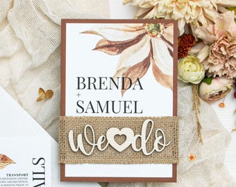 Rustic Country Wedding Invitation with natural burlap - Personalized Wedding Invitation Set with rsvp - Autumn Wedding - Fall Wedding